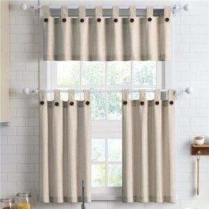 3-Piece Cotton Tier Curtains 36 Inches Long Country Kitchen Curtains Set Tab Top